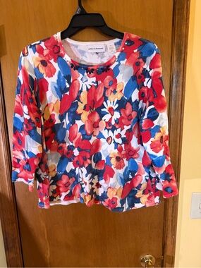 Alfred Dunner Multicolor Floral Knit Top with Embellished Neckline